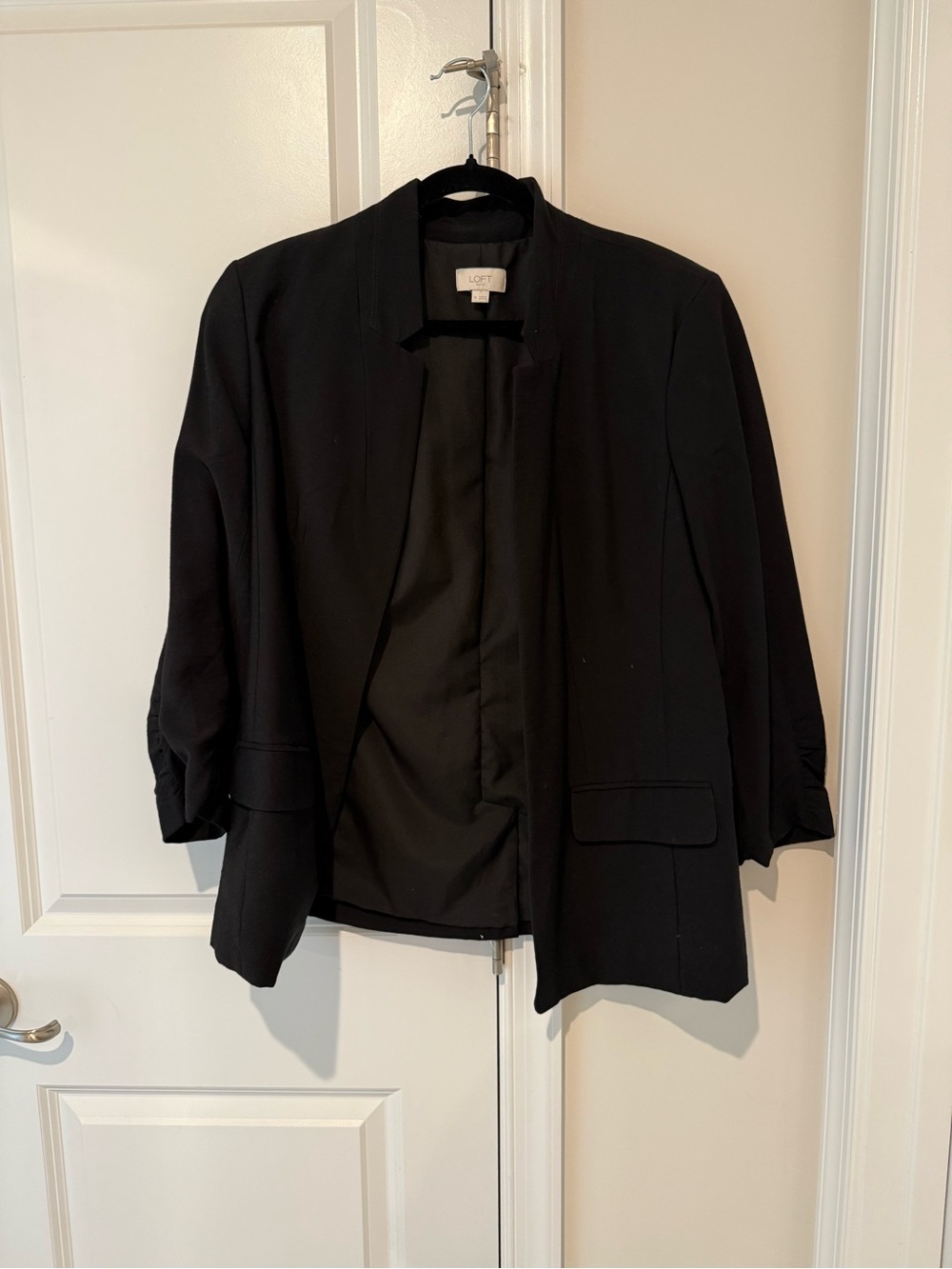 LOFT Black Collarless Open Blazer Jacket